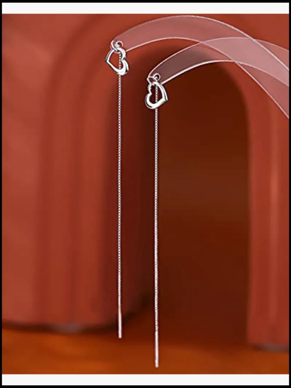 Solid 925 Sterling Silver Love Heart Chain Dangle Drop Earrings Teen
